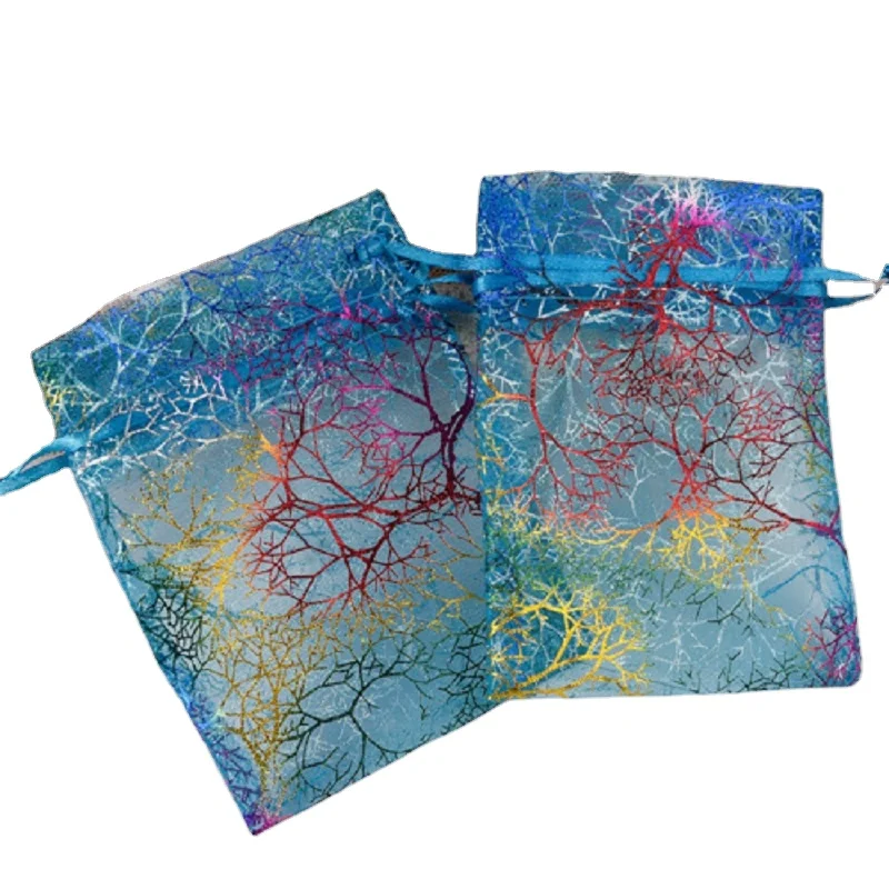 Recycled Motif Printed Organza Candy Packaging Bag Organza Sugar Packaging Bag Organza Candy Packaging Pouch