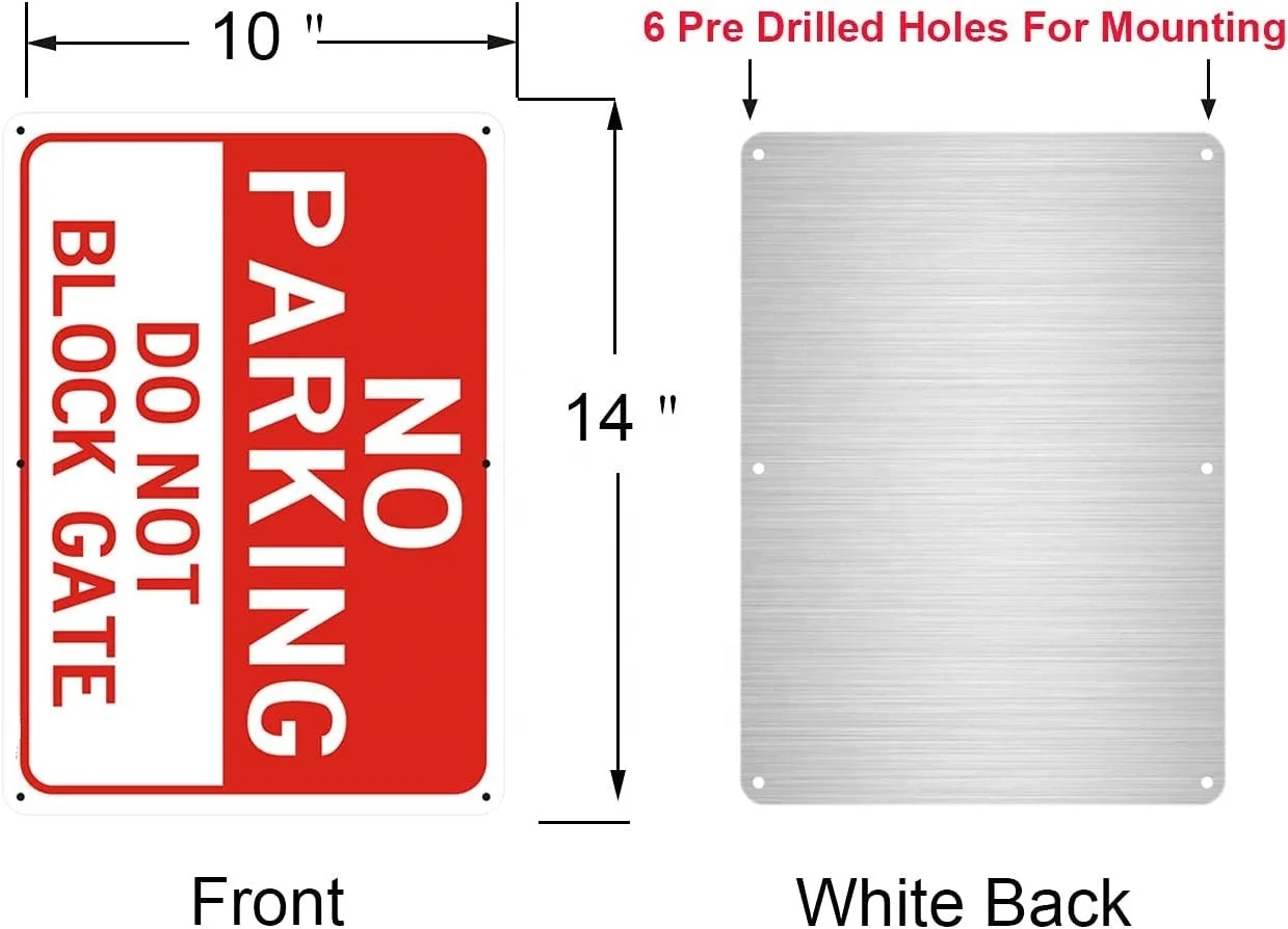No Parking Sign, Do Not Block Gate Signs, 14 x 10 Inches Reflective Rust-Free Aluminum, Easy Mounting, Durable Ink, UV Protected