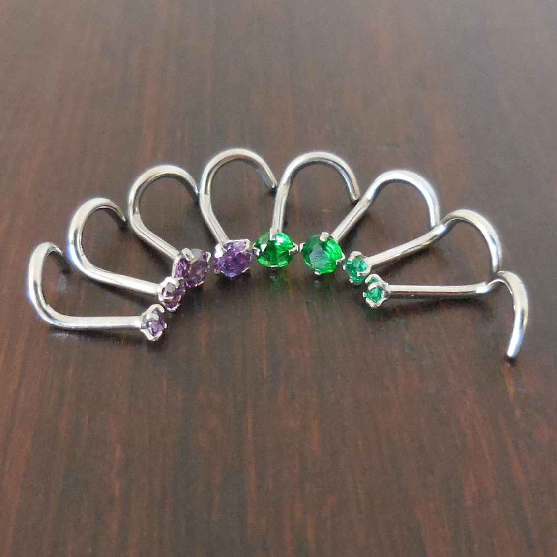 Pair 2mm or 3mm Prong Set Screws Nose Rings Many Colors Stainless Steel Gold Tone Rainbow Prism Crystal CZ 20G or 18G