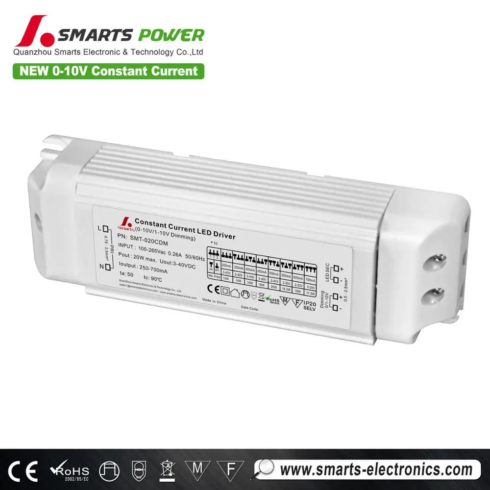 20w 0-10v/pwm dimming constant current led driver with flicker free