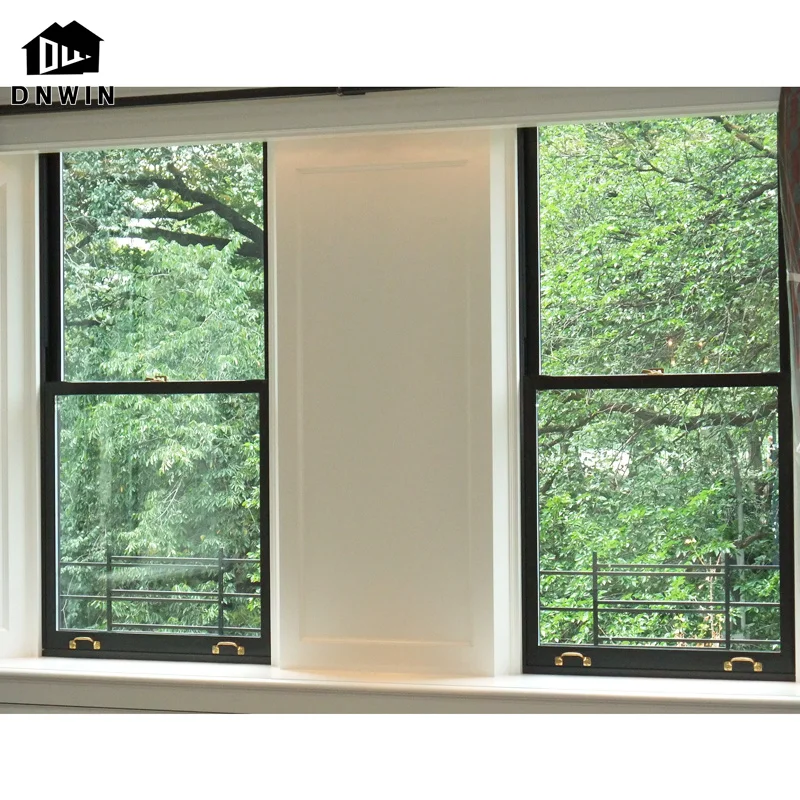 High end american aluminium tempered glass insulated double hung black windows