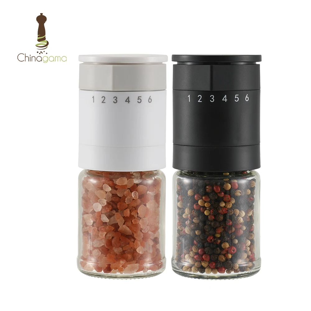 New Kitchen Tools Manual Adjustable Ring Pepper Mill Manufacturer Wholesale Coarseness spice Salt and Pepper Grinders Set