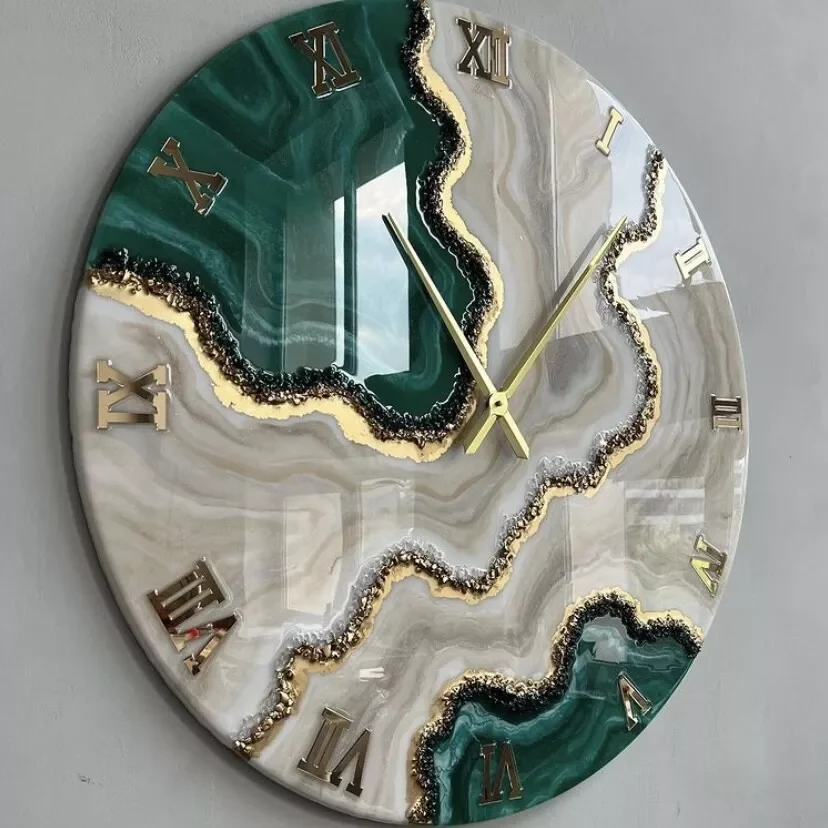 Resin Wall Clock for Home Decor Green Geode Abstract modern design Custom Wall Home Office Decorative Ornament
