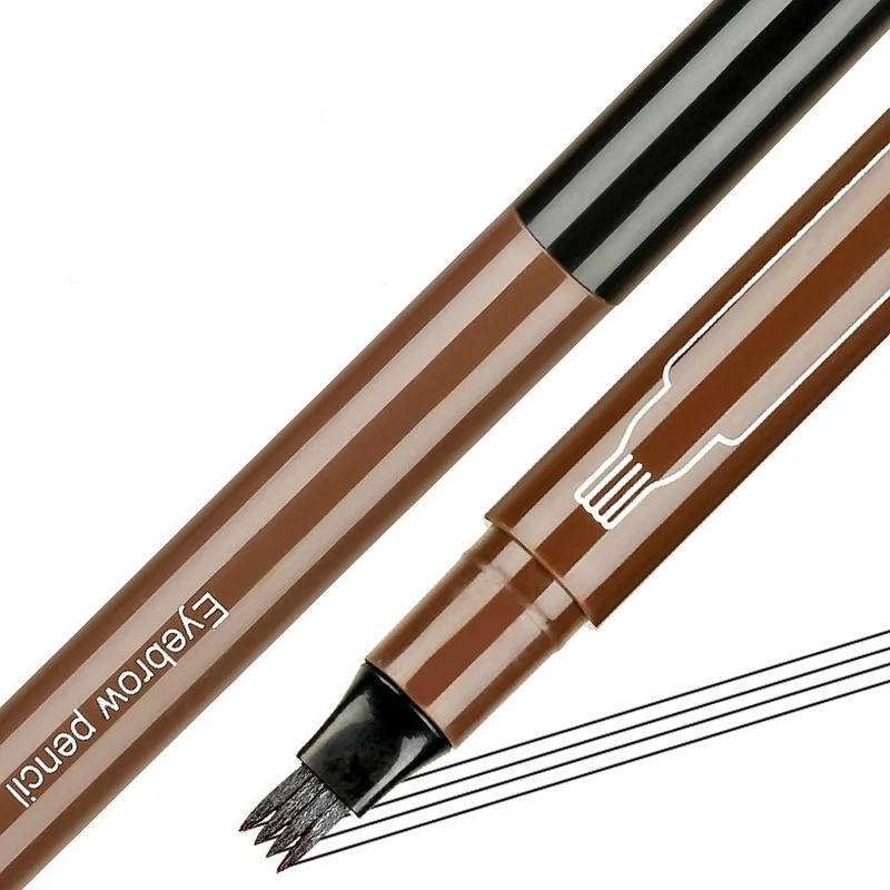 Wholesale Private Label Cosmetics Eyebrow Pencil Waterproof Fork tip Eyebrow Tattoo Pen 4 Head Sketch Liquid Eyebrow Enhancer