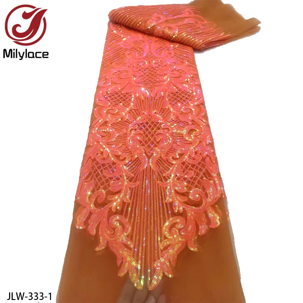 Bridal Nigerian Embroidery Luxury Sequin Lace Fabric For Wedding Dress