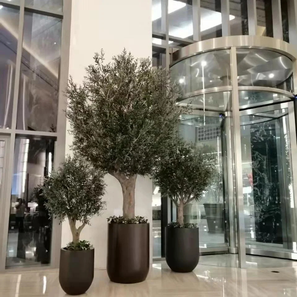 Lifelike Artificial Plant For Restaurants Fiberglass Metal Artificial Bonsai Tree Faux 8 ft Olive Tree