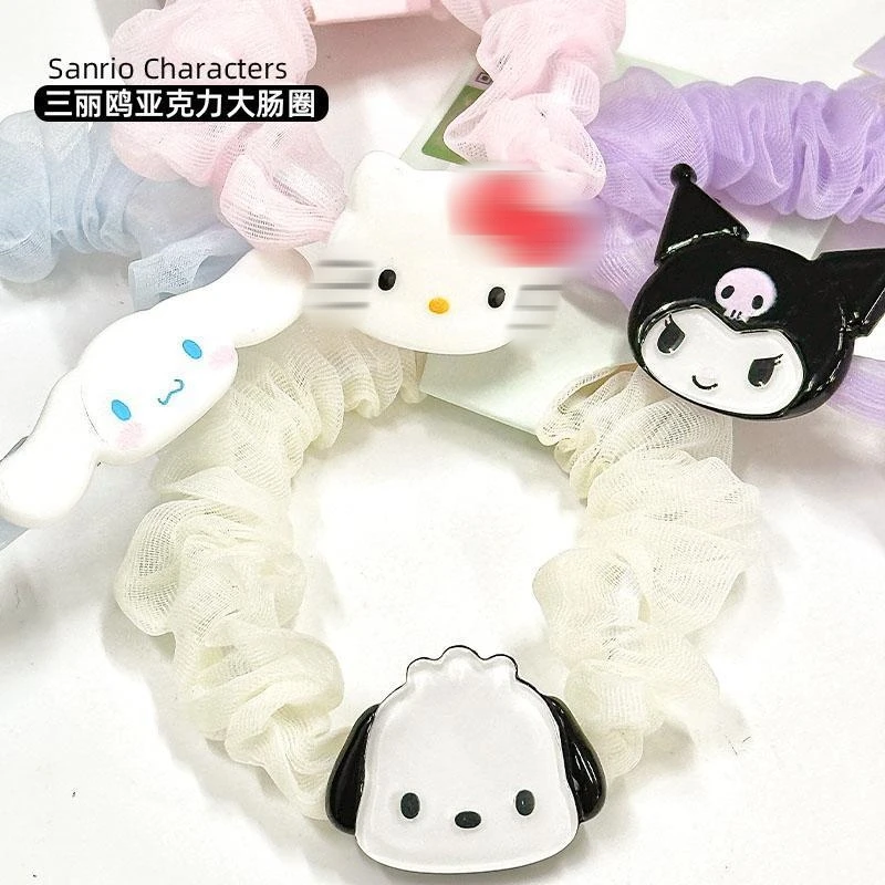 Genuine Cute Acrylic Hair Tie Kuromi Cinnamoroll Exquisite Small Versatile Mesh Rubber Band Headband