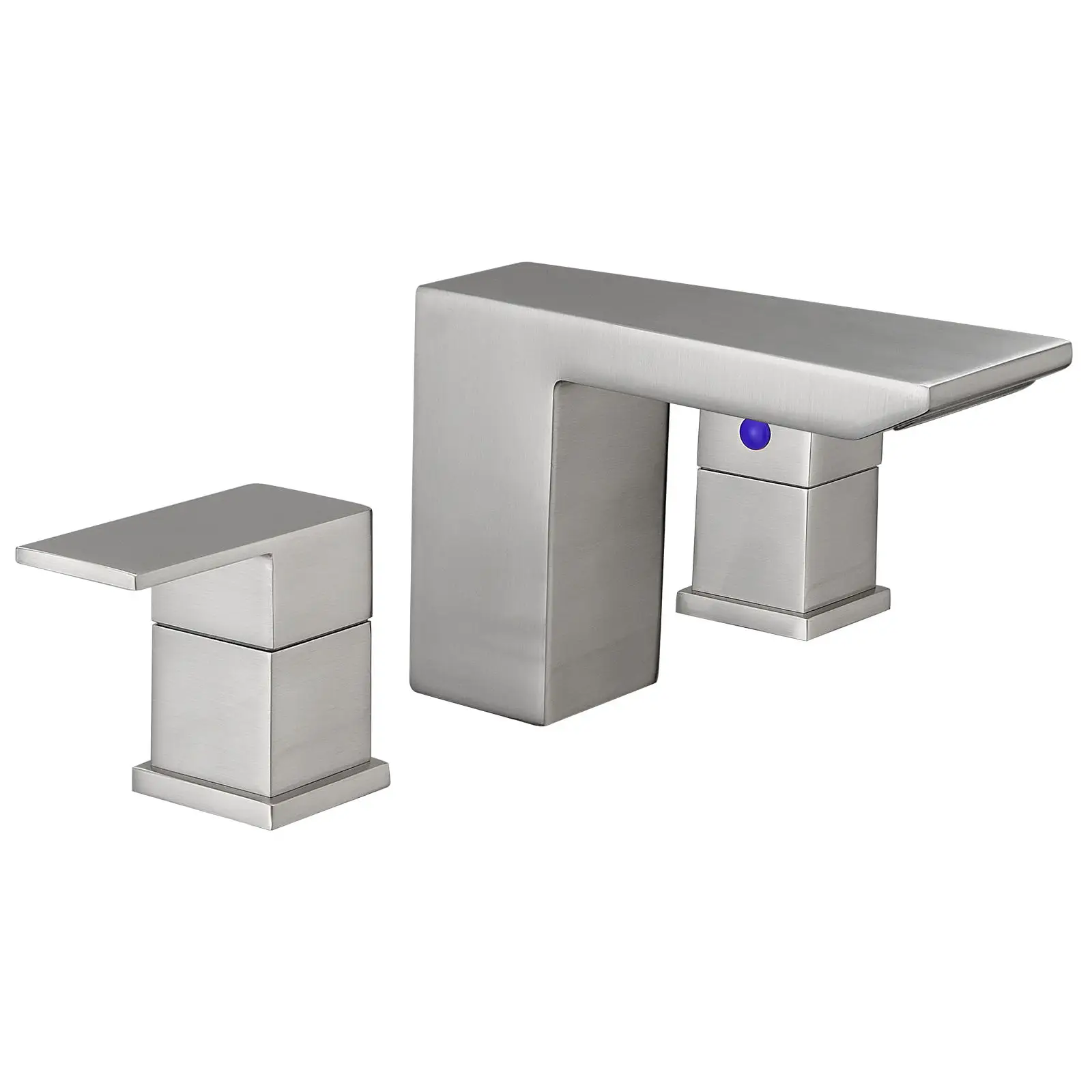 Luxury 3 Hole Way Tap Brushed Nickel Spout Wall Hand Washing Waterfall Brass Face Sink Taps Bathroom Water Basin Mixer Faucet