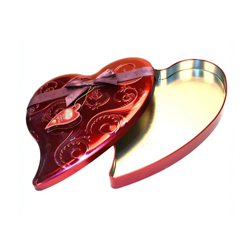 Custom Printed Candy Sweets Heart Shape Tin Box Metal Valentine Tin Cookie Chocolate Food Safe Red Wedding Gift Tin Box
