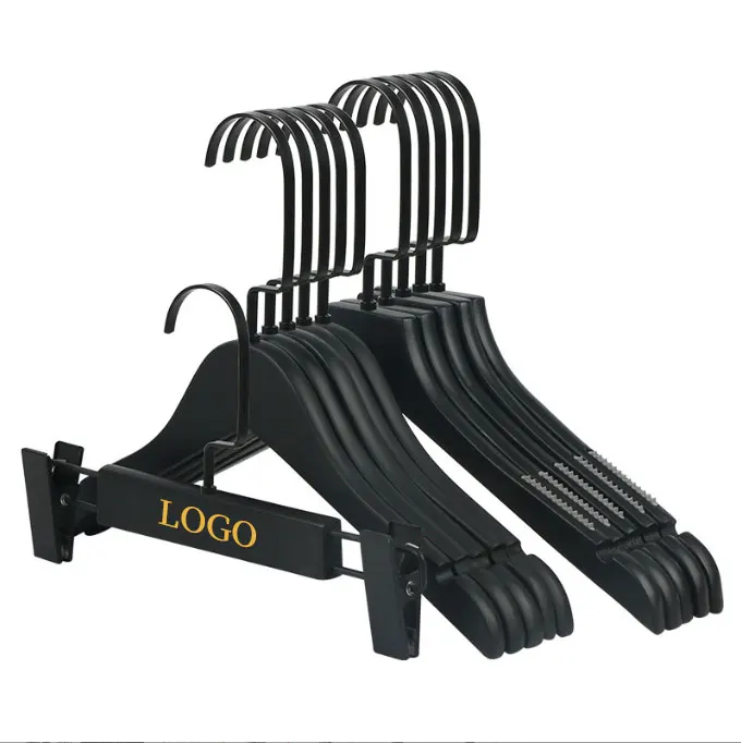 Wholesale Top Quality Wood Hanger Customized Logo Long Gold Hook Hangers White Wooden Hangers For Clothes Store