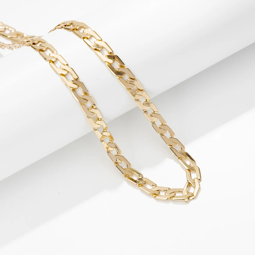 Plated Simple Cuban Link Chain Neck Necklace Brass Chain Chunky Necklace Gold for Men and Women Geometric Custom Size Acceptable