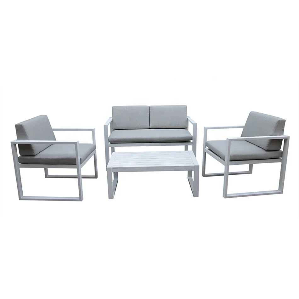 4PCS Modern Leisure Garden Patio Furniture Powder Coated Aluminum Outdoor Metal Sofa Set with Cushions for Hotel