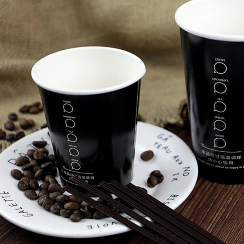 Black Style Tableware 8 Oz  Printing Single Wall Paper Cup For Cold Hot Drinks With Lids