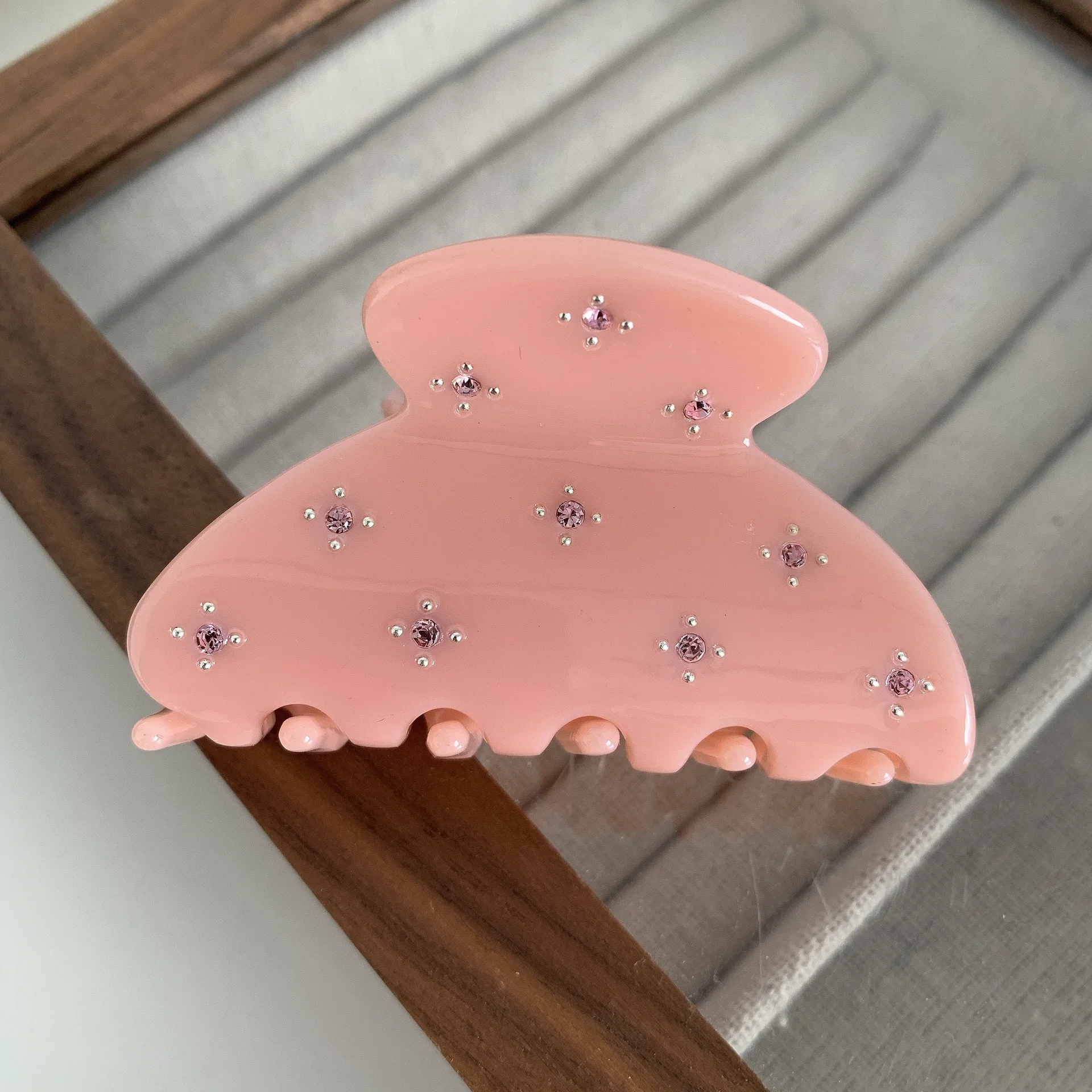 Custom france cute cellulose acetate 6cm star hair claw clips small round rhinestone hair claws for girl