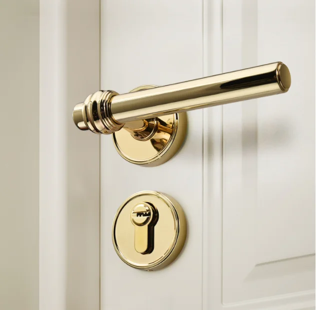 ZAMAK Titanium gold Universal Door Knob Bedroom Split Door Lock Handle Shiny Gold Hardware Handles for Interior Doors