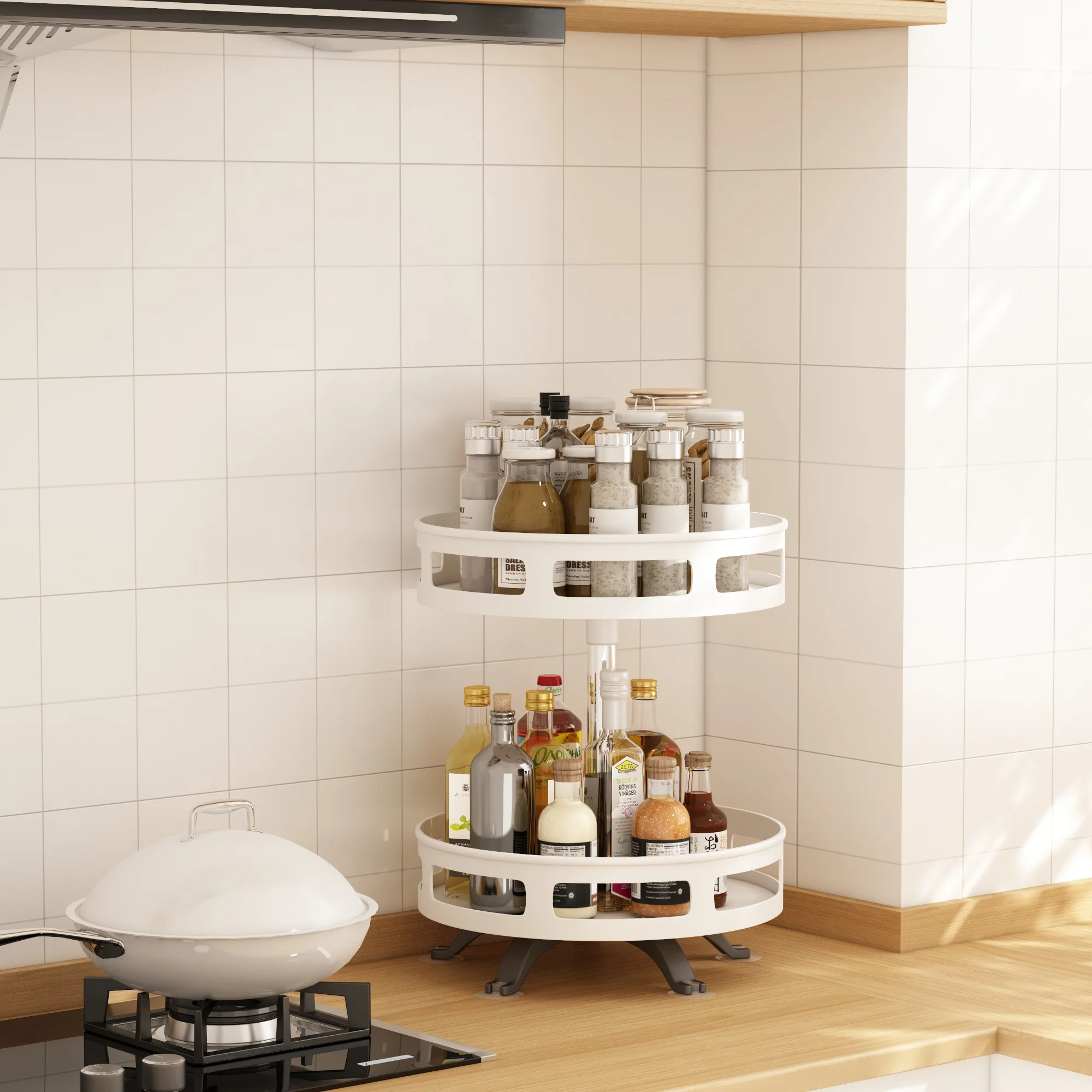 Rotating Stainless Steel Iron Spice Rack Basket Kitchen Storage Holder Seasoning Organizer Sink Versatile Home Kitchen Bathroom