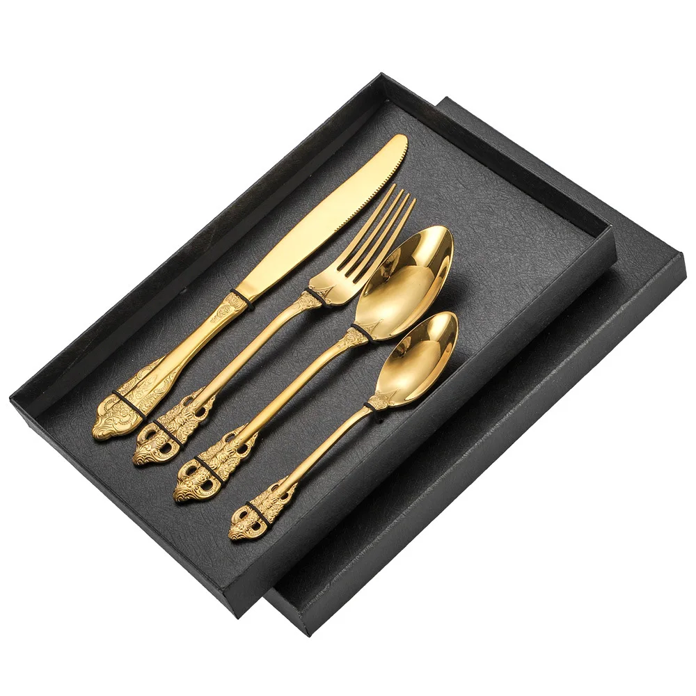 Factory Price Stainless Steel Luxury Kitchen Fork Spoon Knife Set Vintage Cutlery