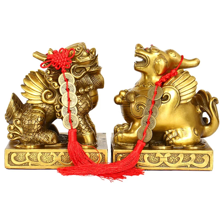 Wholesale Town House Exorcism A Pair of Pure Copper Pixiu Metal Crafts Animal Statue Feng Shui Decoration