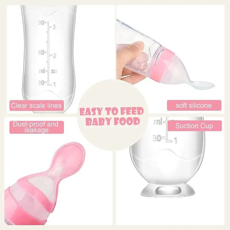 Wholesale 90ML Baby Food Feeder Silicone Squeeze Spoon for Infant Food Dispensing and Feeding with Dust Cover