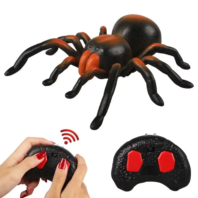 Electric infrared Radio control plush creepy halloween  spider robot with led light rc insect robot tricky prank Scare toy
