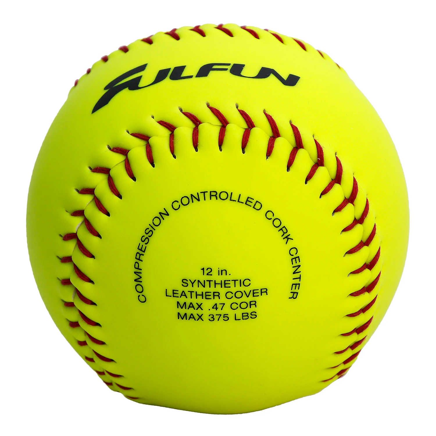 Optic yellow softball, softball 12 inch with red  stitching thread