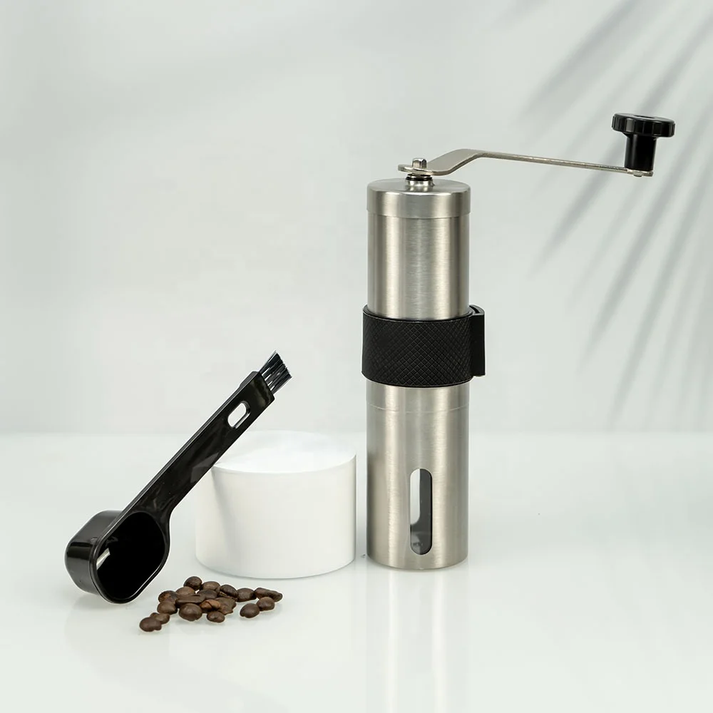Portable Stainless Steel Manual Coffee Grinder With Mini Plastic Coffee Brush and Ceramic Burr Core