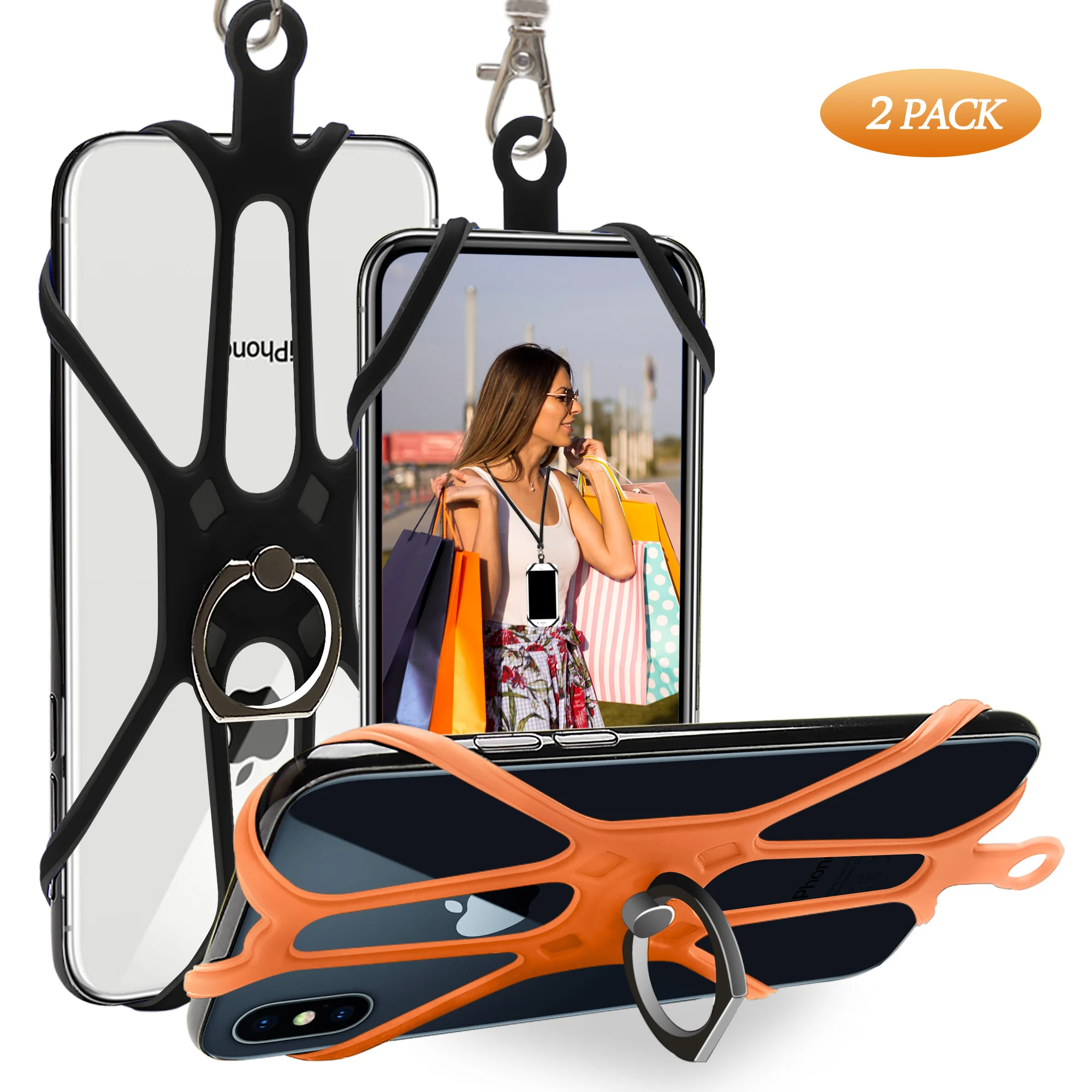 Soft Silicone Cell Phone Case Ring Holder Back Cover Case For Smart Phone with Lanyard