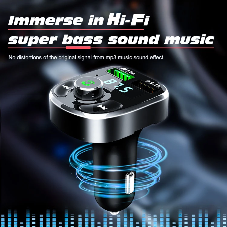 Bt Car Hands-free Wireless Fm Transmitter Qc Charger Dual Equipped Usb Player Car Radio Mp3 Player 2 USB Port, 1&3.1 3 Year