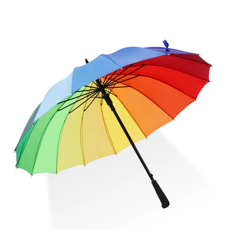 Rainbow Colorful 16K Windproof Golf Umbrella Long Handle Women Automatic Opening Custom Logo Light Weight Rain Guarda Chuva