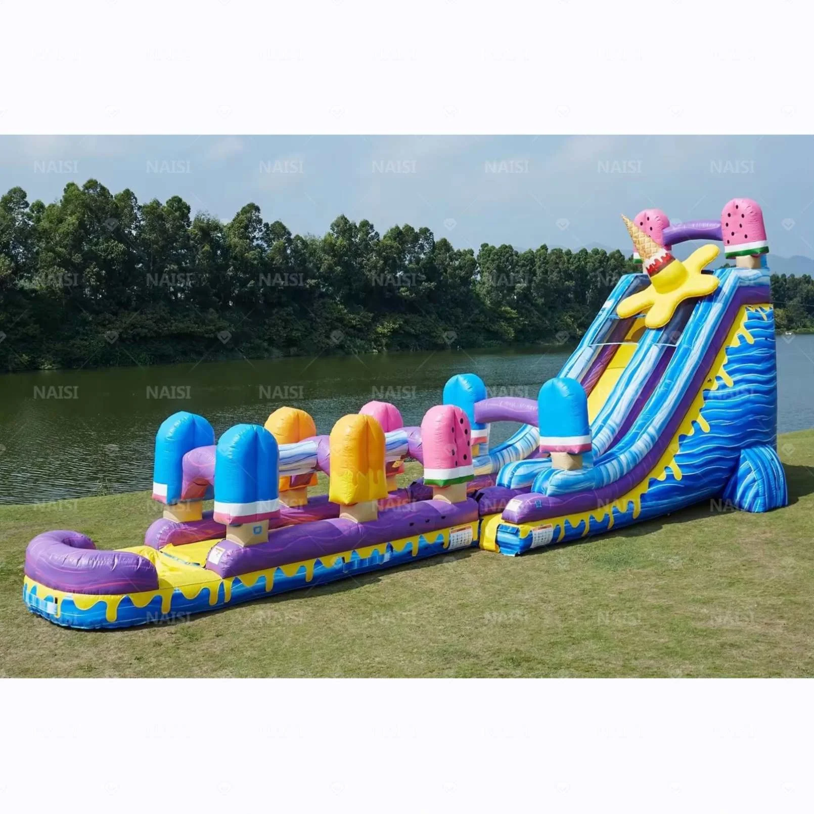 Ice cream inflatable slides tobogan inflable de agua commercial water slide with detachable pool