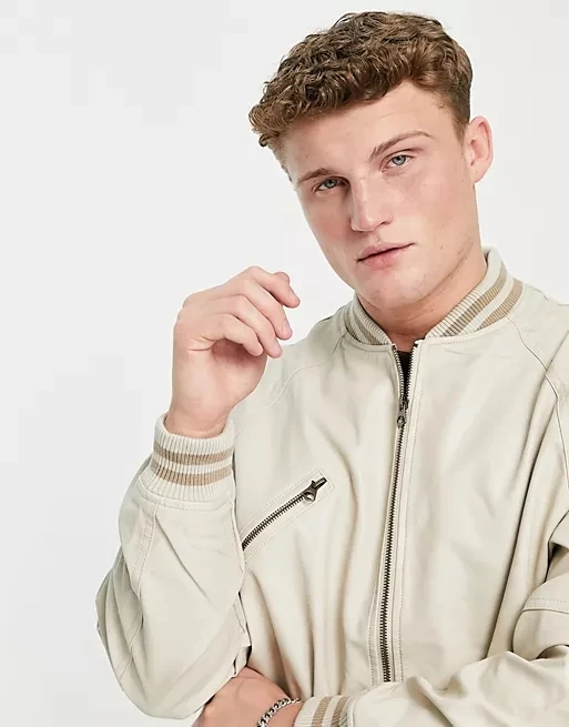 Throw-on appeal Baseball collar Zip fastening Raglan sleeves  faux leather bomber jacket