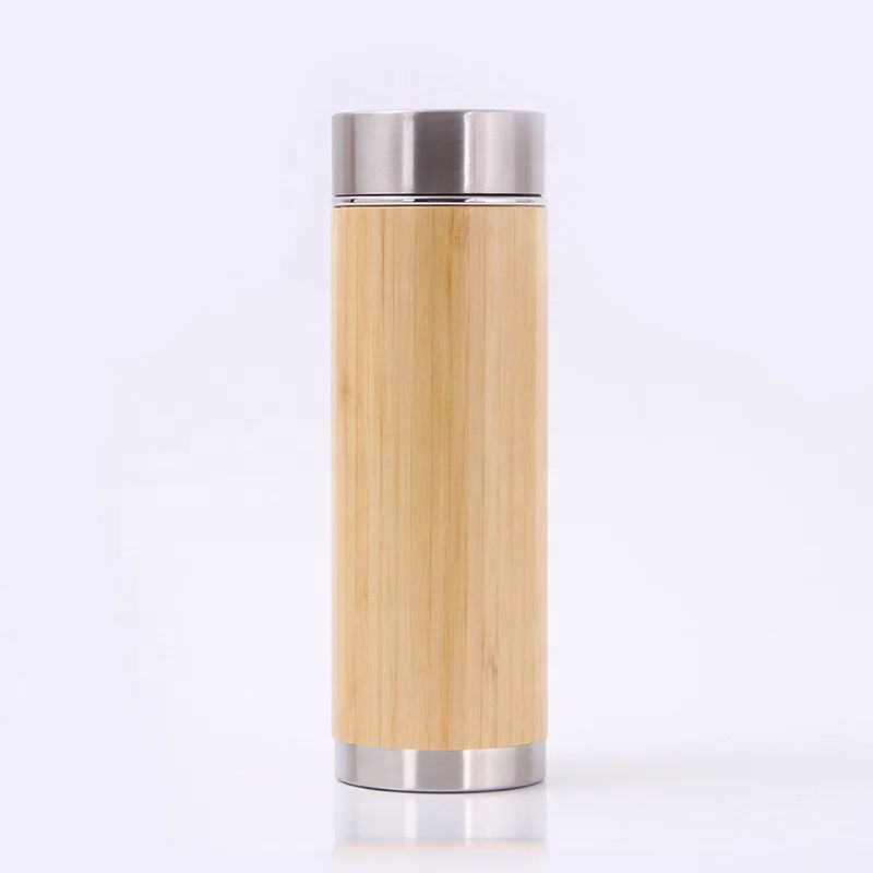 450ml Natural Stainless Steel Bamboo Vacuum Insulated Bamboo Thermos Tumbler With Tea Infuser