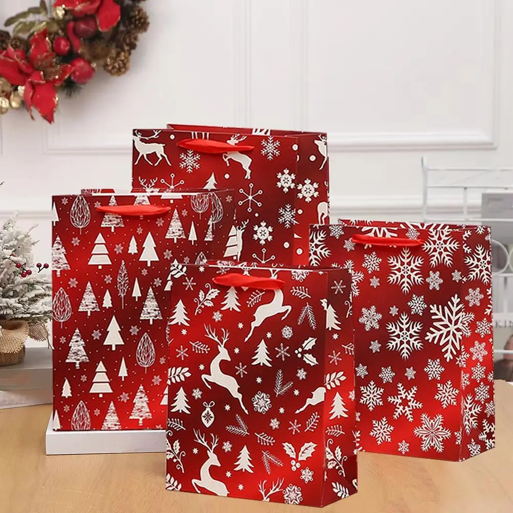 2024 Printed Logo Recycle Brown Craft Kraft Square Bottom Paper Packaging Bag  For Christmas