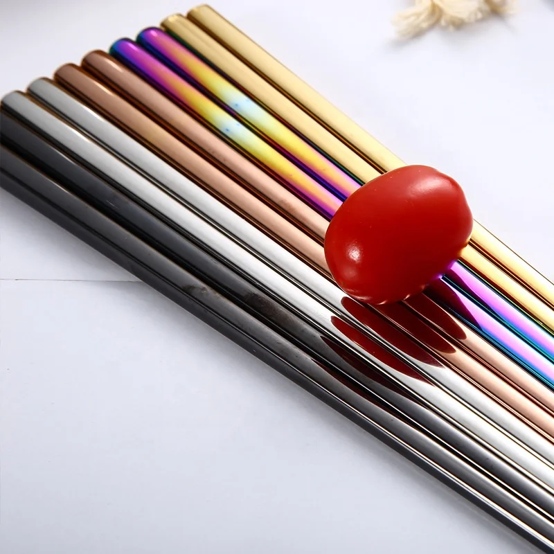 Custom Logo Reusable Luxury Colorful Polish 304 Stainless Steel Metal Chopsticks 5pairs With Gift Box Set