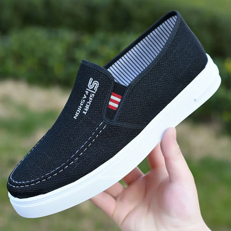 Wholesale Cheap Custom Fashion Comfortable Black Flat Slip-on Canvas Trendy Shoes Men Casual Loafer