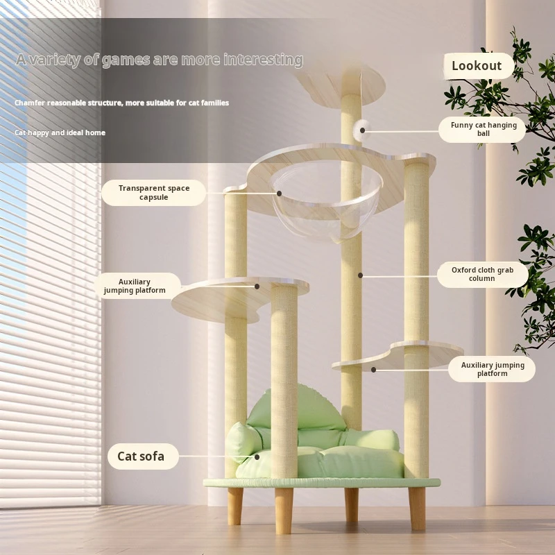 Sustainable Wooden Cat Scratcher Tower Sisal Post Home Paper Wool Hammock Climbing Frame Christmas Toy Cat Scratching Board Pets