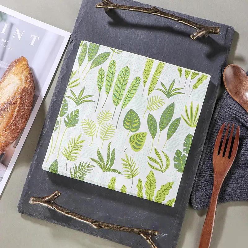 Custom Beautiful Pattern Paper Printed Leaf Dinner Napkins Serviettes For Coffee Shop