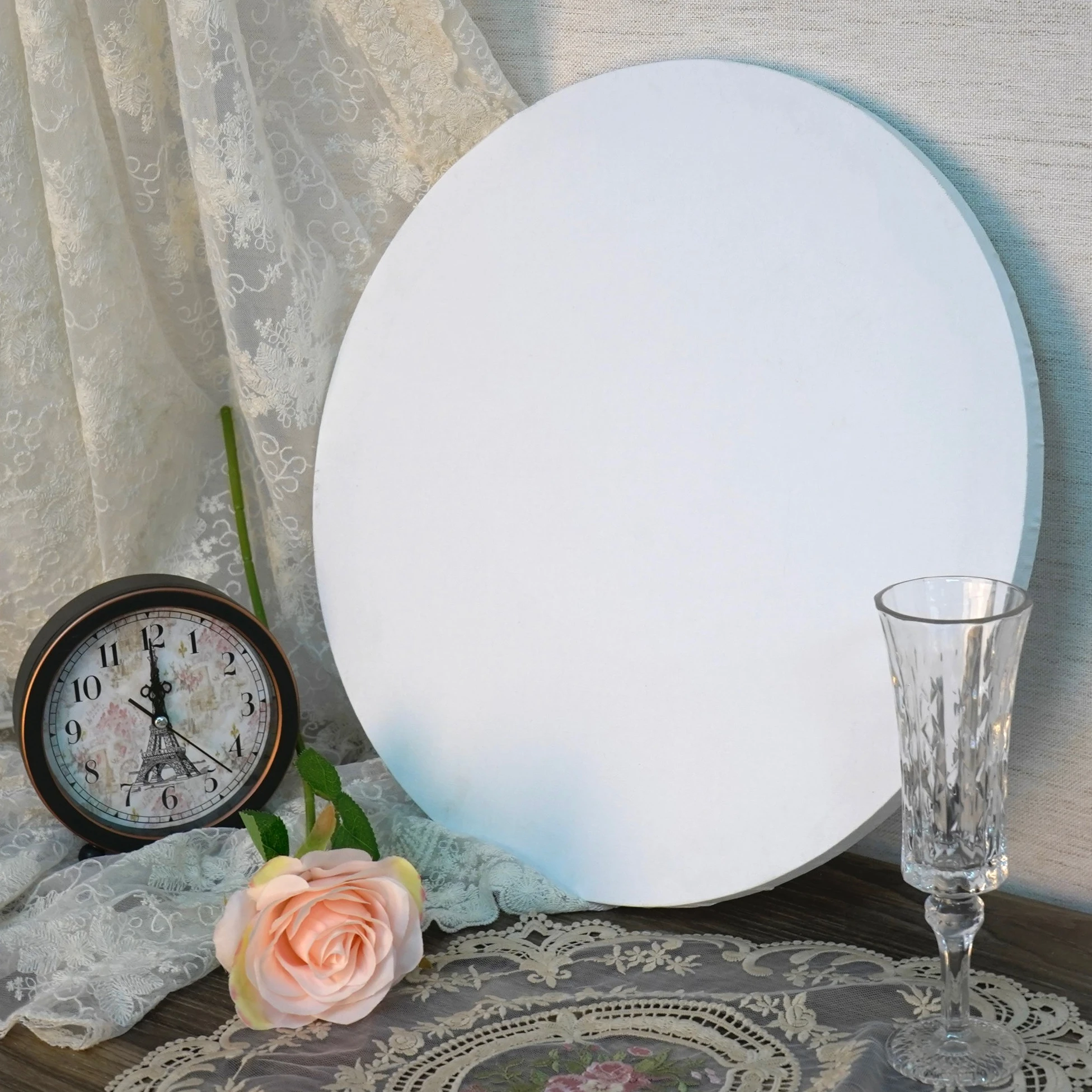 High-end 25 cm to 60 cm blank painting canvas cotton round stretched canvas with fabric frame for artists studio