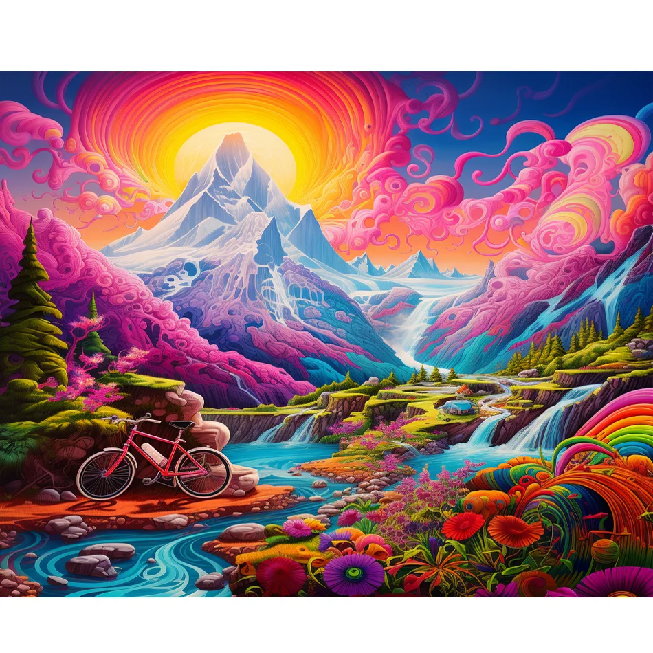 Diy Diamond Colorful Mountain Cross Stitch Diamond Painting Landscape Full Round Embroidery Handmade Gift 30x40cm/12x16inch