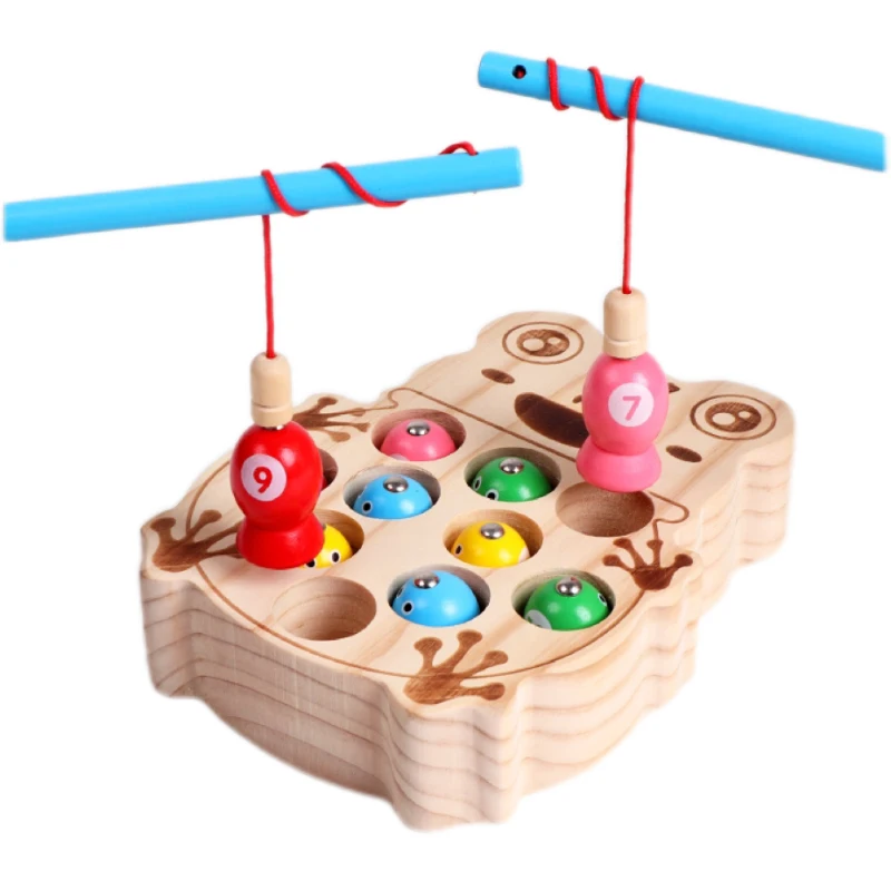 Wholesale Montessori Wooden Magnetic Frog Fishing Game Magnetic Alphabet Ordering Color Magnetic Fishing Game