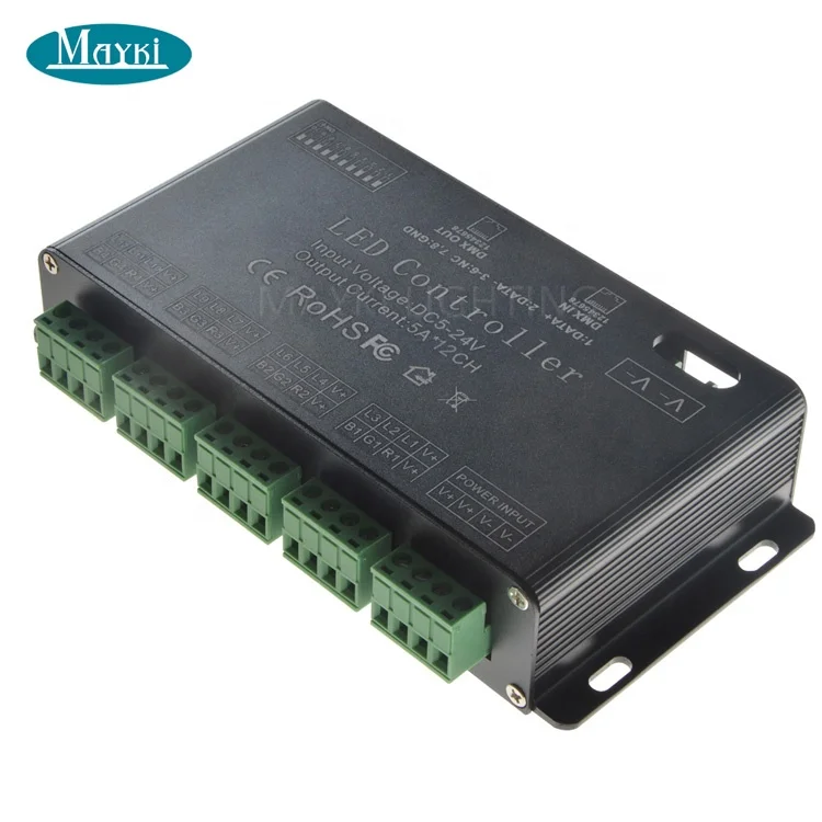 12 Channels 5A/CH DMX Dimmer Pack Constant Voltage DC12-24V DMX512 Decoder for LED light strip tape light