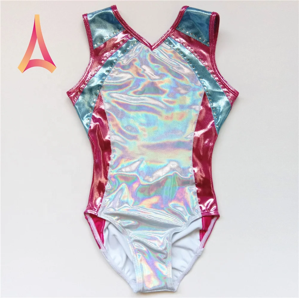 Acme Group Custom Made Metallic Spandex Ombre Practice Gymnastics Sleeveless Leotards for Girls