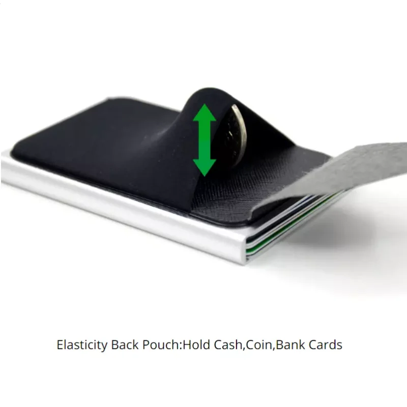 Slim Aluminum Wallet With Elasticity Back Pouch ID Credit Card Holder Mini RFID Wallet Automatic Pop up Bank Card Case Box