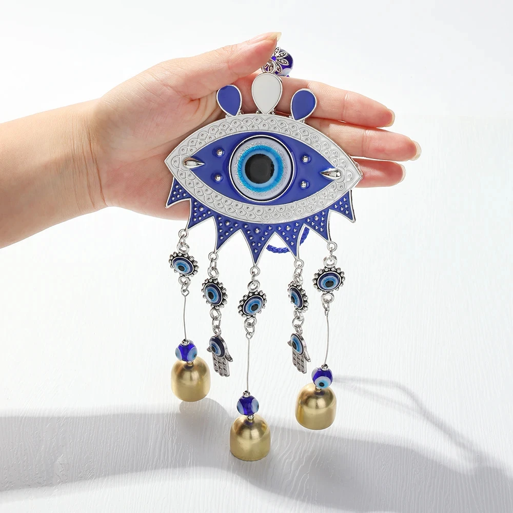 Evil Eye Wind Chime Outdoor Garden Decor Zinc Alloy Turkey Blue Eye Wall Hanging Metal Wind Chimes For Home Car Patio Decoration