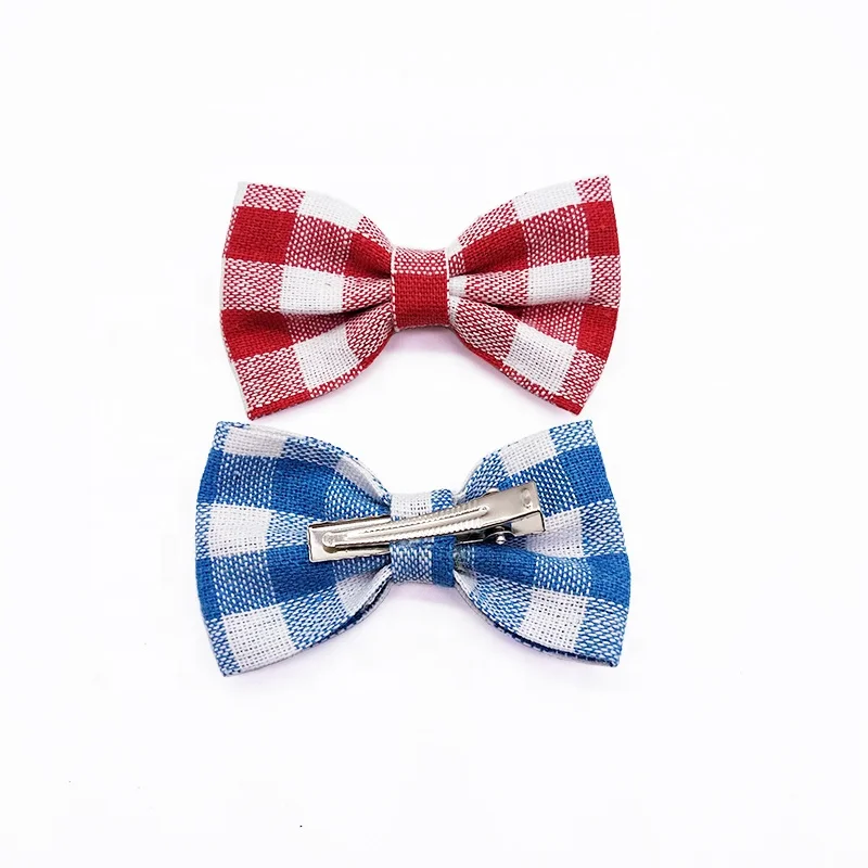 E-Magic hot selling Cute handmade Multi-color custom Plaid cotton ribbon bow with hairpin For women hair accessories