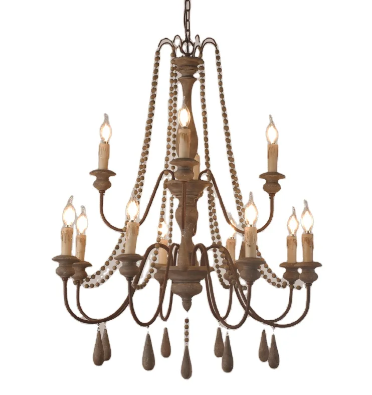 New zhongshan Creative Retro Wooden  vintage art antique  american village Chandelier for living room or villa or restaurant