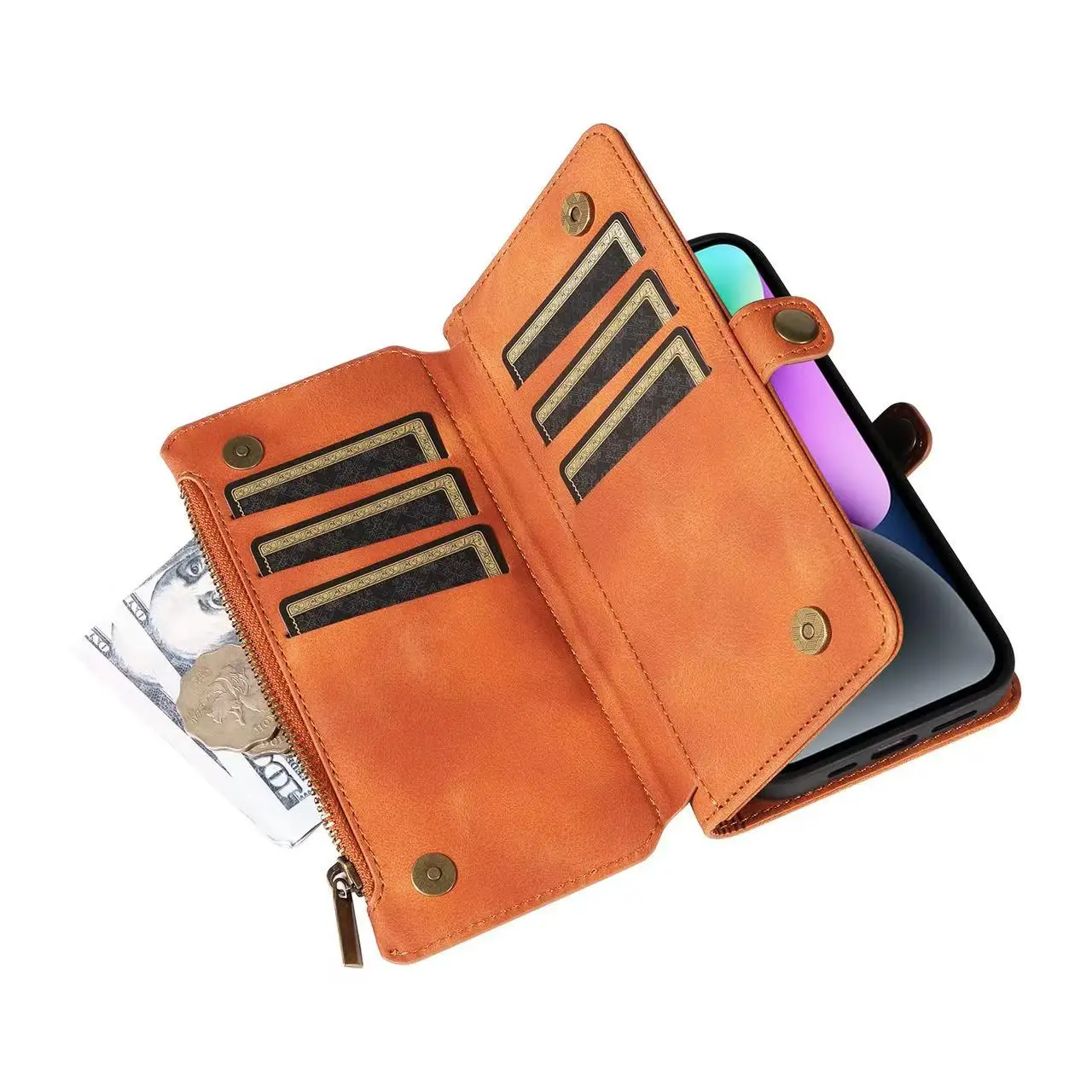 New Protective handle bag Pu leather wallet flip case for iphone 16 With card holder