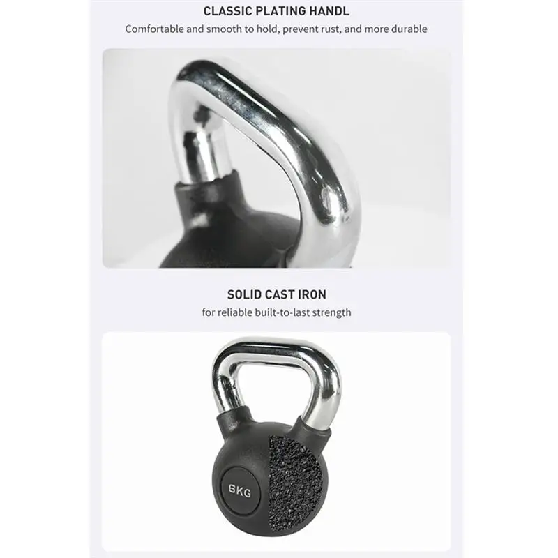 Custom Logo Cast Iron Kettlebell Chrome Handle Kettle Bells Gym 4KG-32KG Weights Rubber Coated