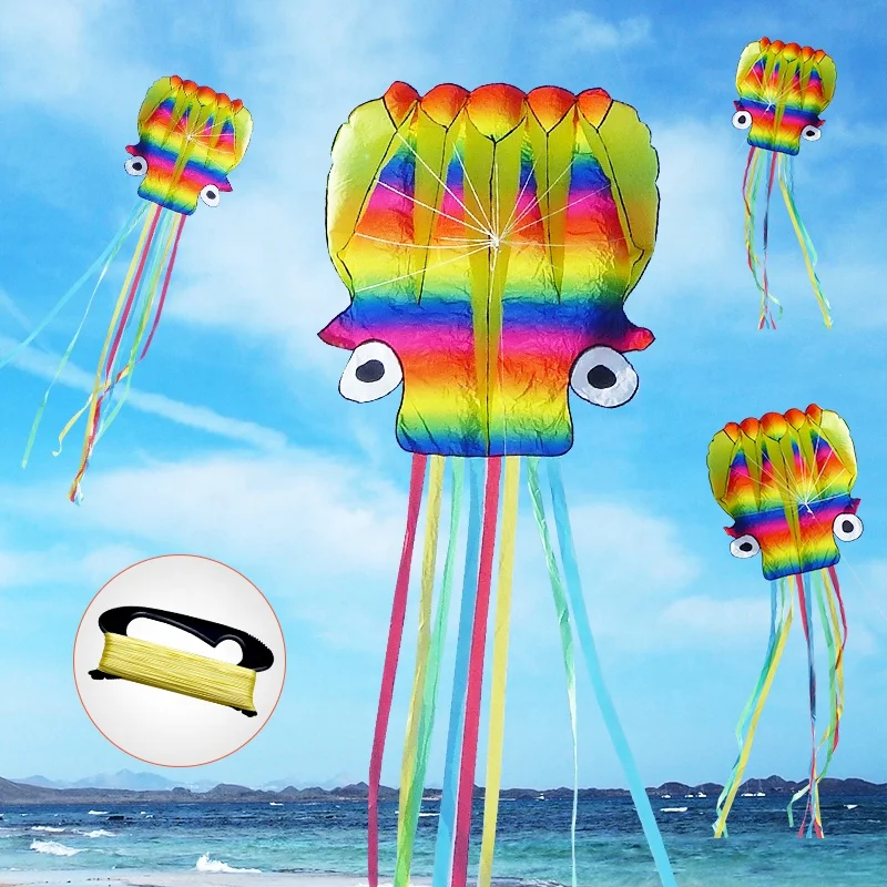 Large Easy-Fly Octopus Kite for Kids and Adults Fiberglass Frame Beach Toy for Outdoor Sports Fabric Kite Wholesale