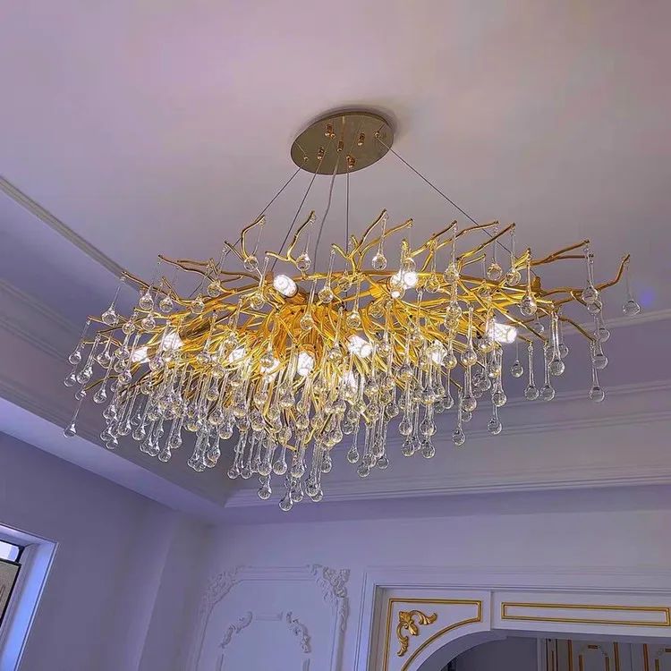 Gold Metal luxury large chandelier crystal Clear Glass Modern branch antler K9 crystal chandelier